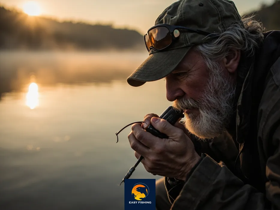 ماهیگیر در حال بررسی دقیق قلاب ماهیگیری HEX-GAPE برای تشخیص کیفیت