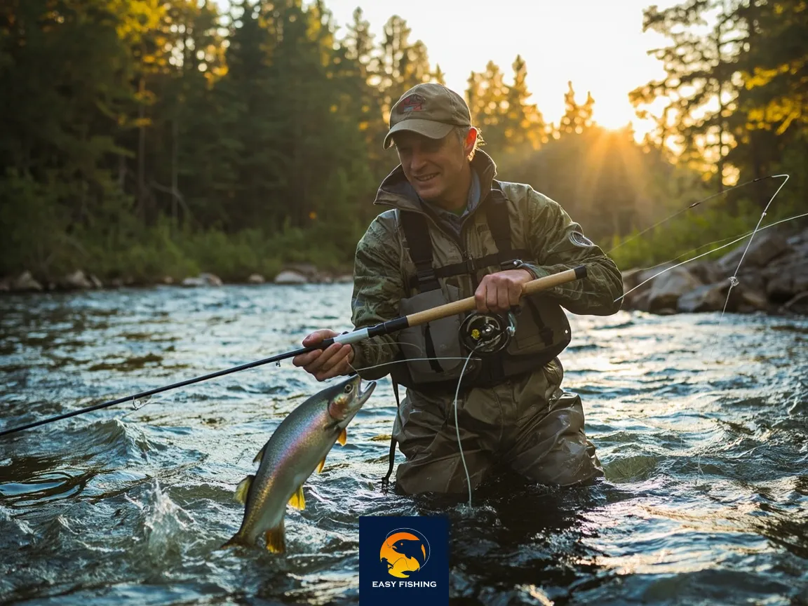 کشیدن قزل‌آلا با چوب سبک و نخ مناسب