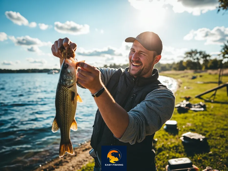 ماهیگیر کپور در حال نمایش صید خود با بویله خانگی