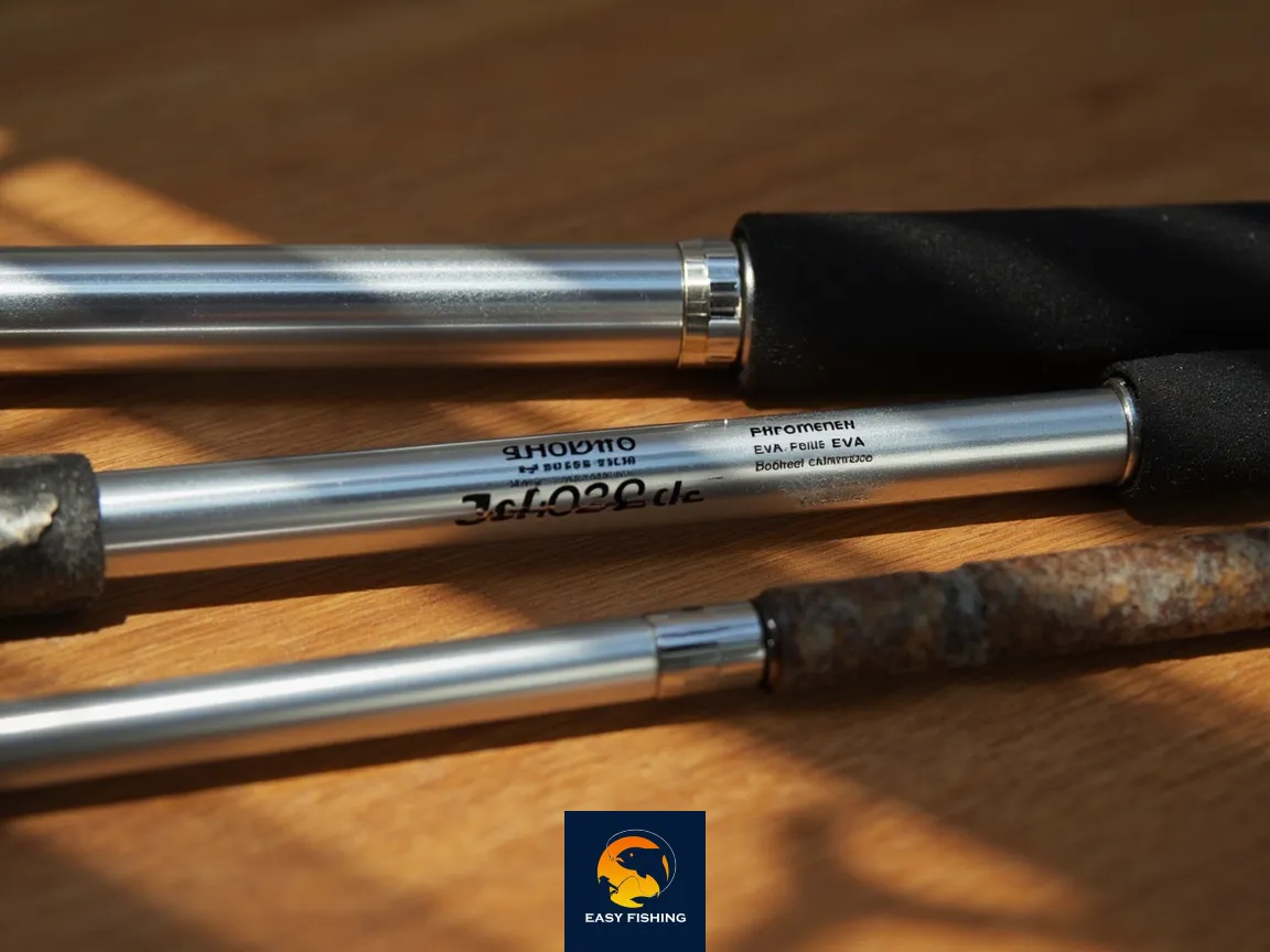 مقایسه چوب ماهیگیری اصل و تقلبی با جزئیات چاپ و جنس دسته در بازار ایران