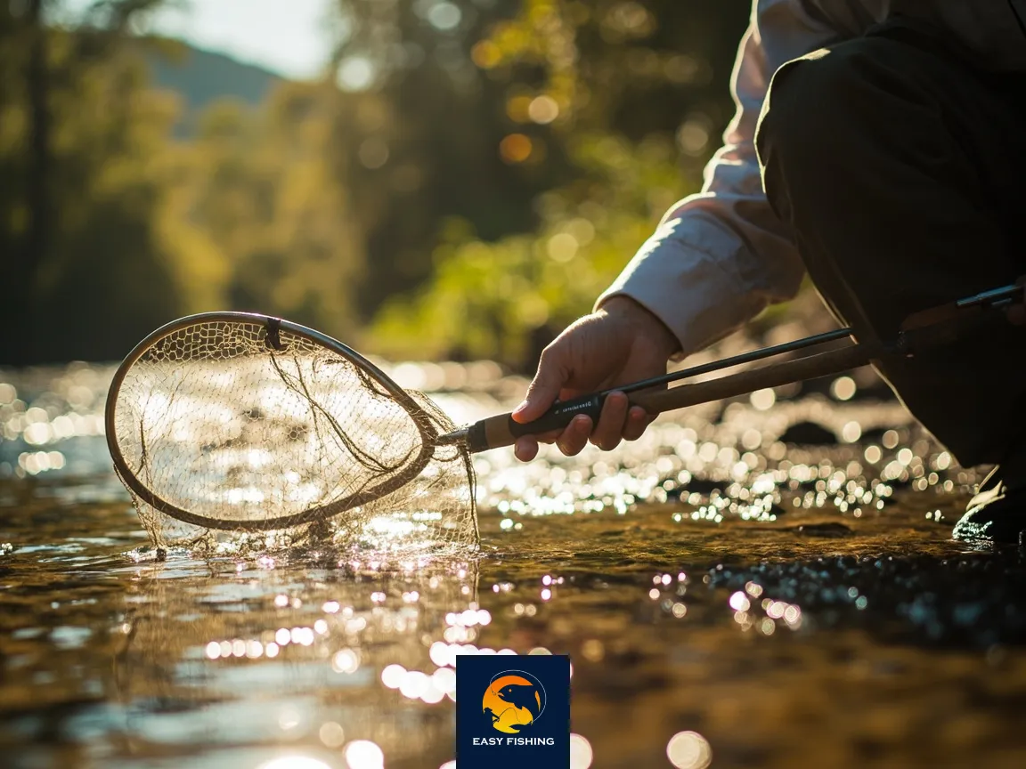 استفاده از تور دستی برای گرفتن طعمه در برکه