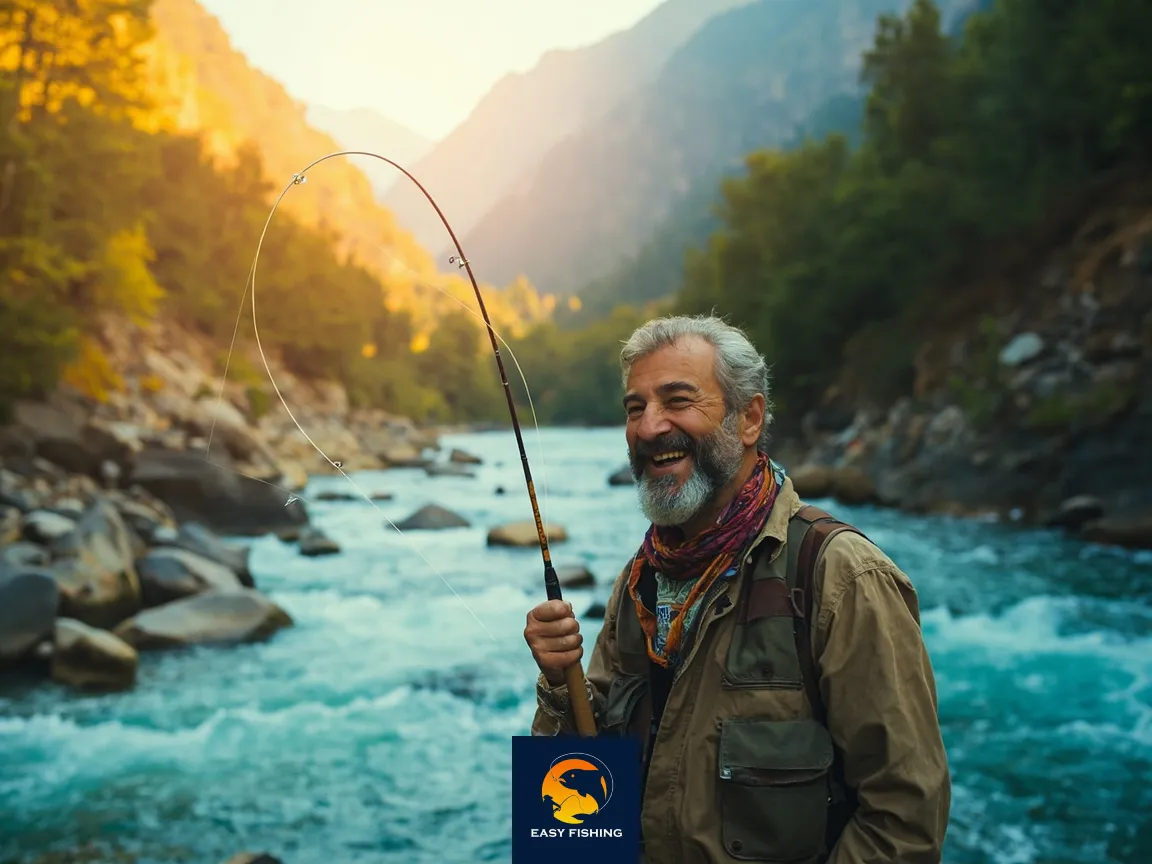 ماهیگیر خوشحال با تجهیزات فلای فیشینگ