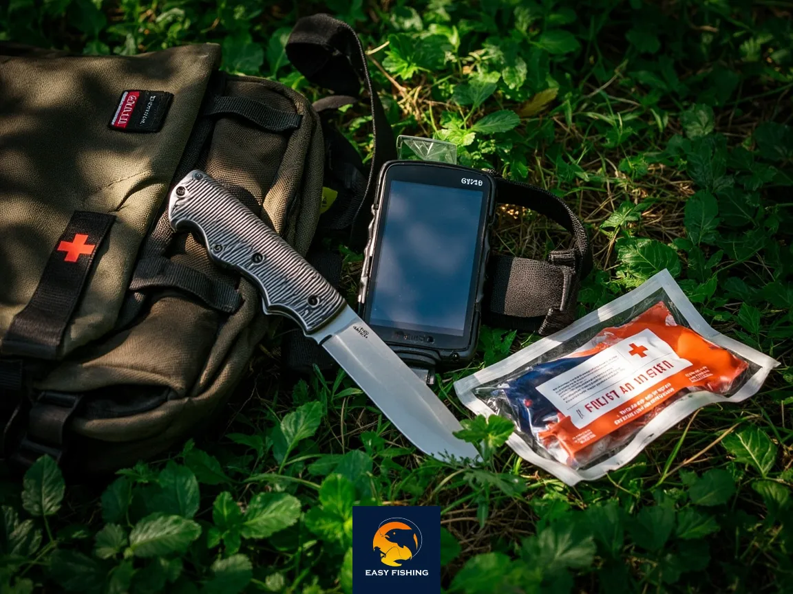 ملزومات جانبی شکار شامل چاقو، کوله، موقعیتیاب و کیت بقا