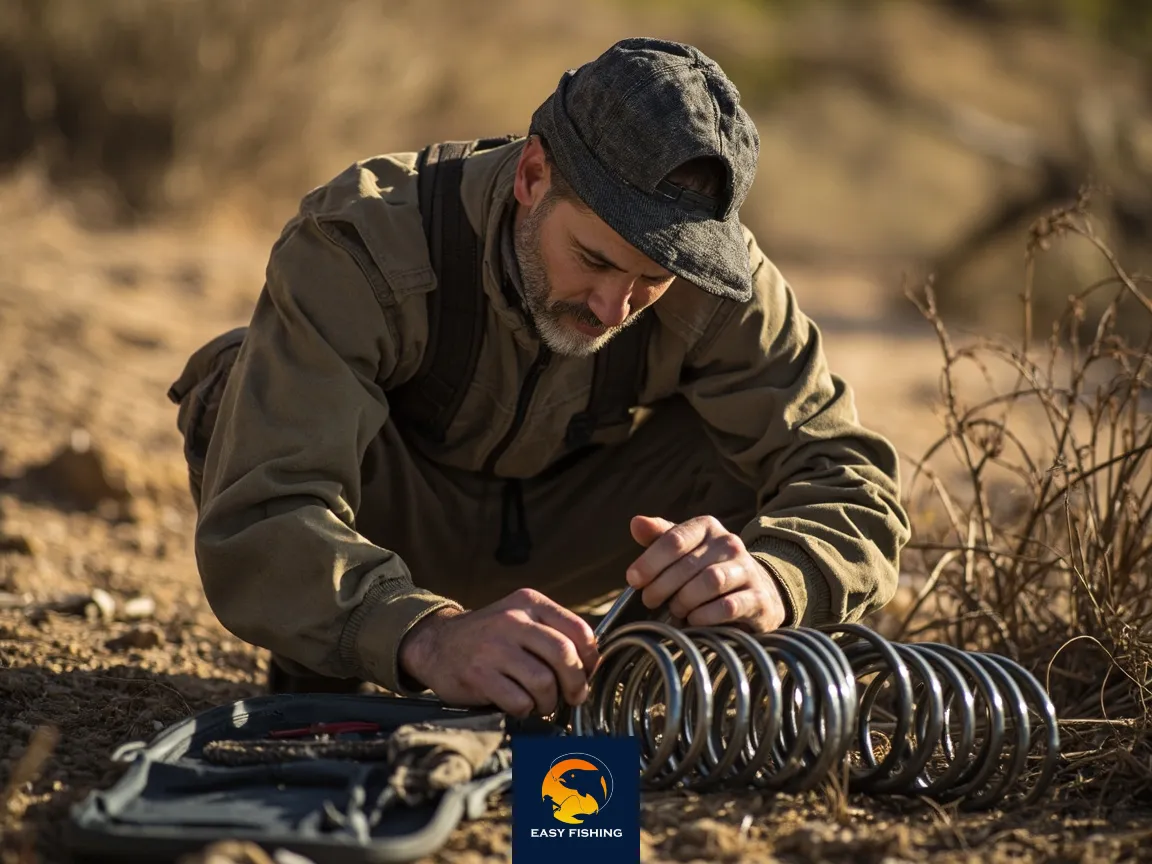 بازرسی حلقه‌های چوب ماهیگیری توسط ماهیگیر