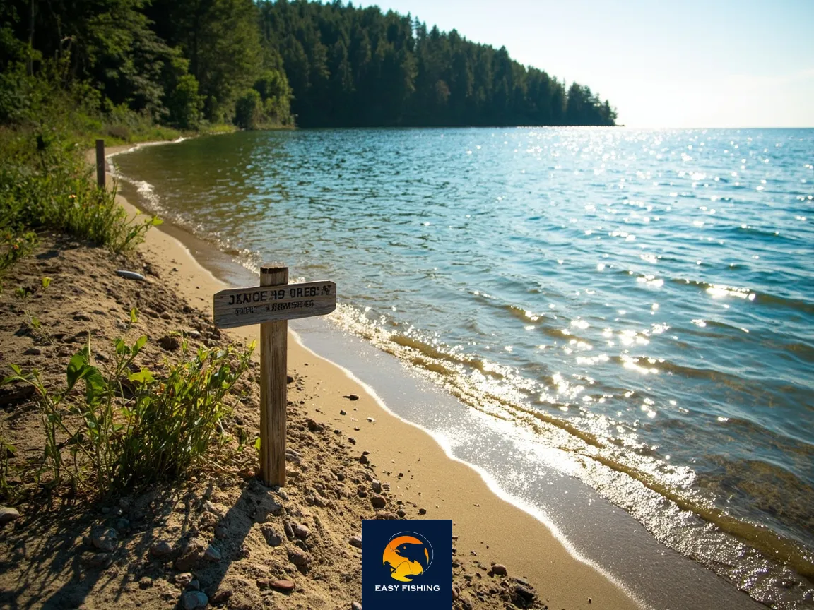 ساحل دریاچه تمیز بدون زباله و تابلوی محیط زیستی