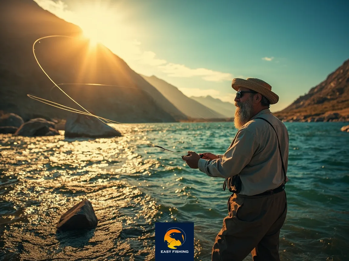 ماهیگیر هنرمند ایرانی در حال فلای فیشینگ کوهستان