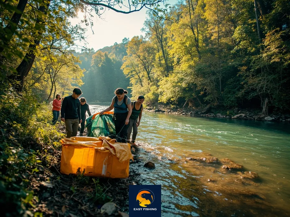 طبیعت‌گردان در حال پاکسازی محیط زیست کنار رودخانه در شمال ایران