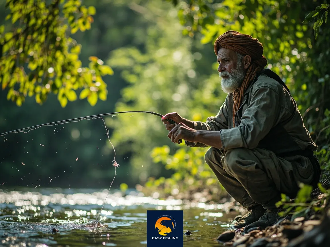 ماهیگیری حرفهای با پرتاب قلاب طعمه زنده در طبیعت ایران