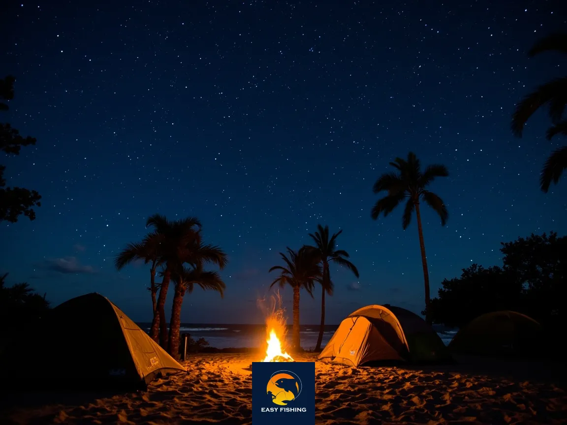 کمپ شبانه زیر ستاره‌ها کنار ساحل جنوب ایران