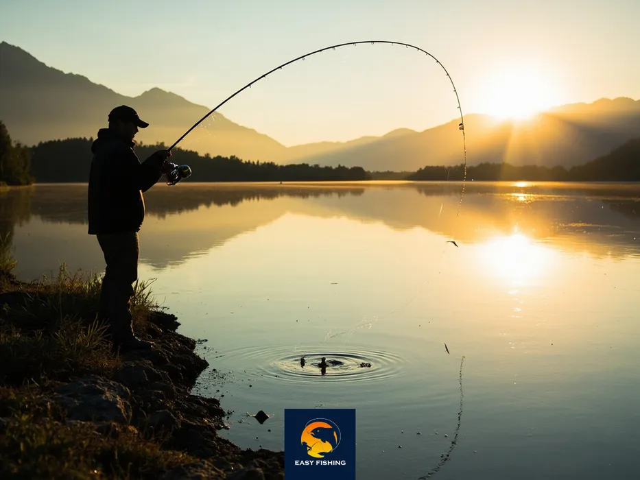 ماهیگیری اسپینینگ در رودخانه، پرتاب طعمه مصنوعی با چوب