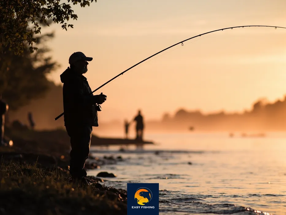 ماهیگیر ورزشی با تمرکز در حال صید، احترام به حریم شخصی در ماهیگیری