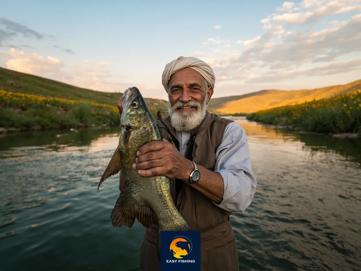 ماهی بزرگ صید شده و ماهیگیر راضی از صید و رهاسازی