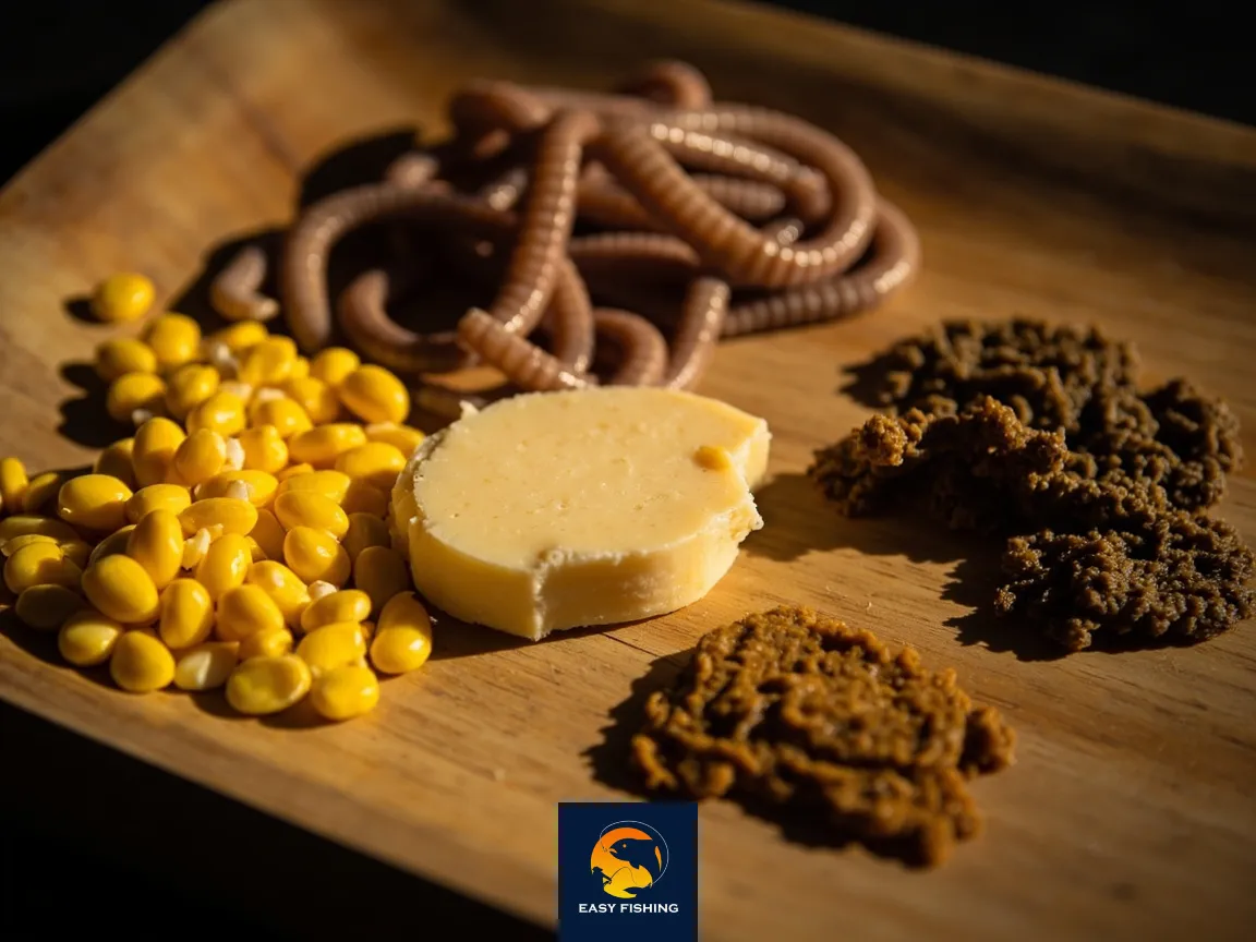 نمای نزدیک انواع طعمه ماهیگیری انتظاری مثل بویله و ذرت