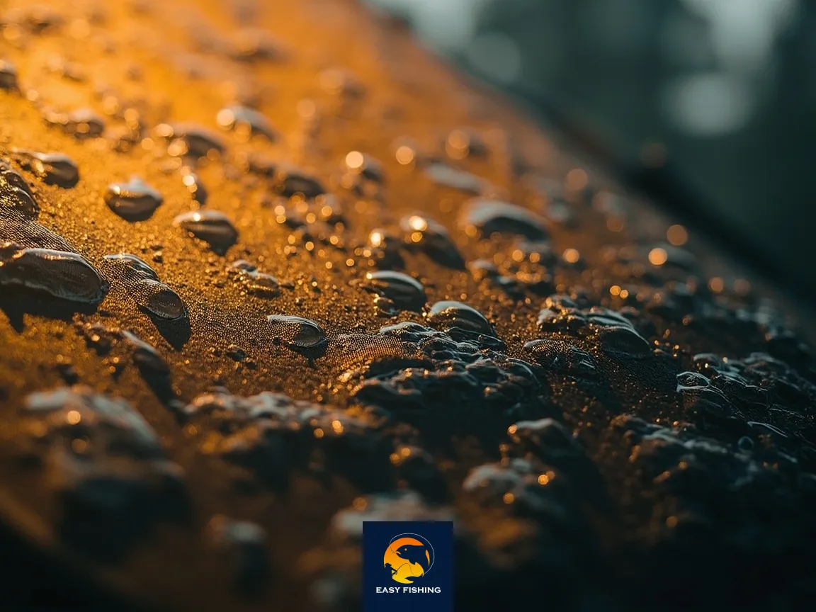 نمای نزدیک پارچه ضدآب چادر حرفه‌ای با قطرات آب