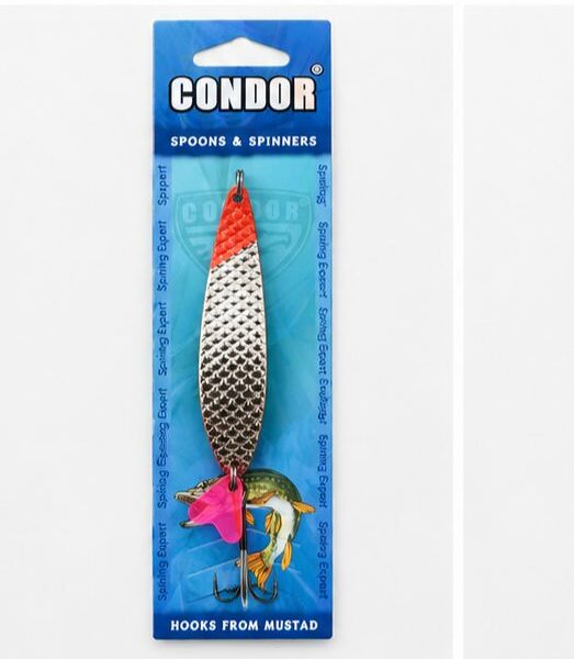 ✅قاشقک ماهیگیری برند کندور (condor) نقره ای خط قرمز وزن 18گرمو طول 13 سانتی متر